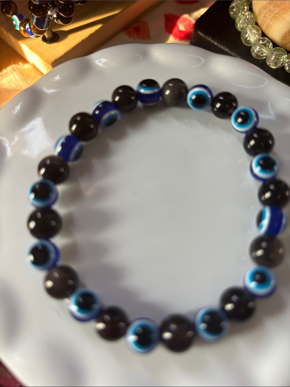 Silver Obsidian Evil Eye Beaded Bracelet - Women Jewelry